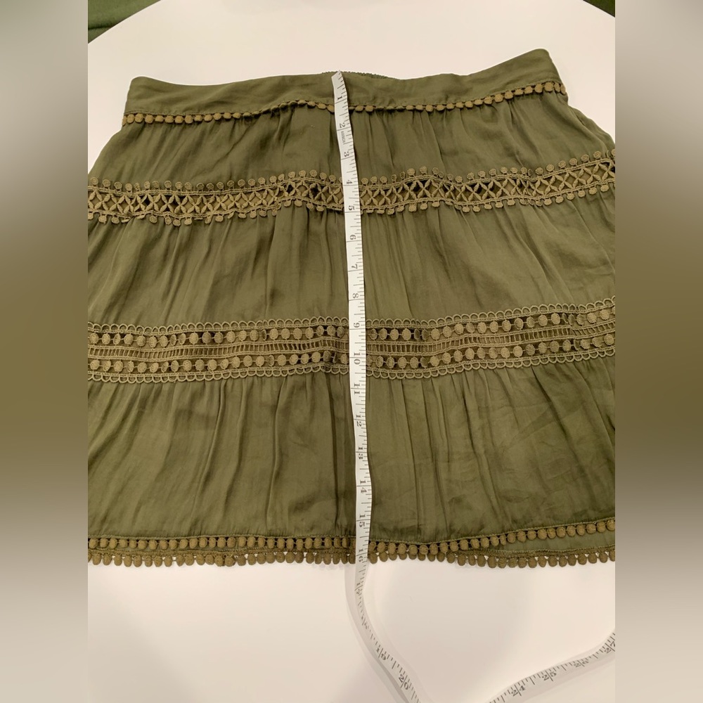 White House Black Market Military Skirt Olive Green Size SP Tiered Lace Trim - Picture 5 of 12